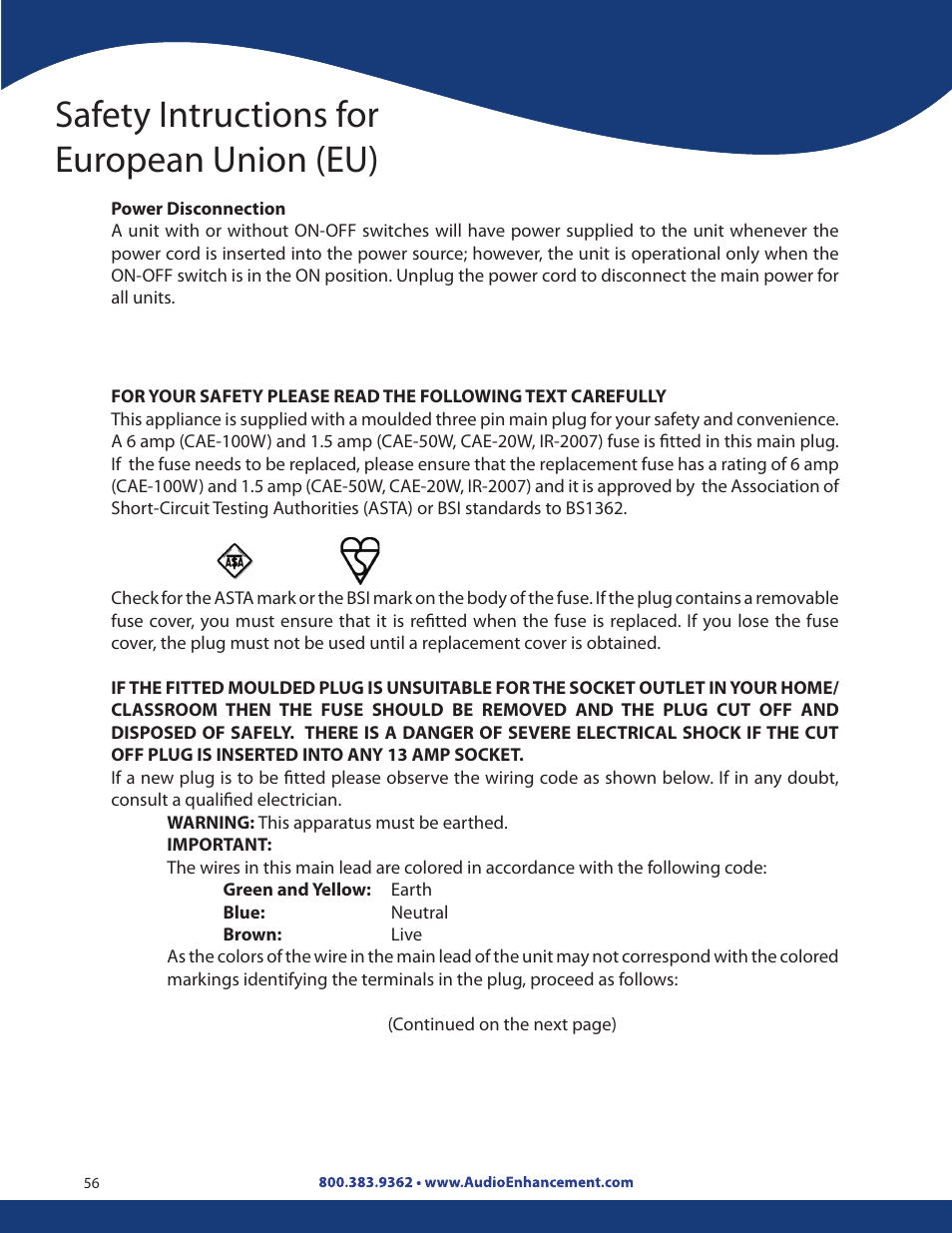 Safety intructions for european union (eu) | Audio Enhancement Product Manual User Manual | Page 56 / 59