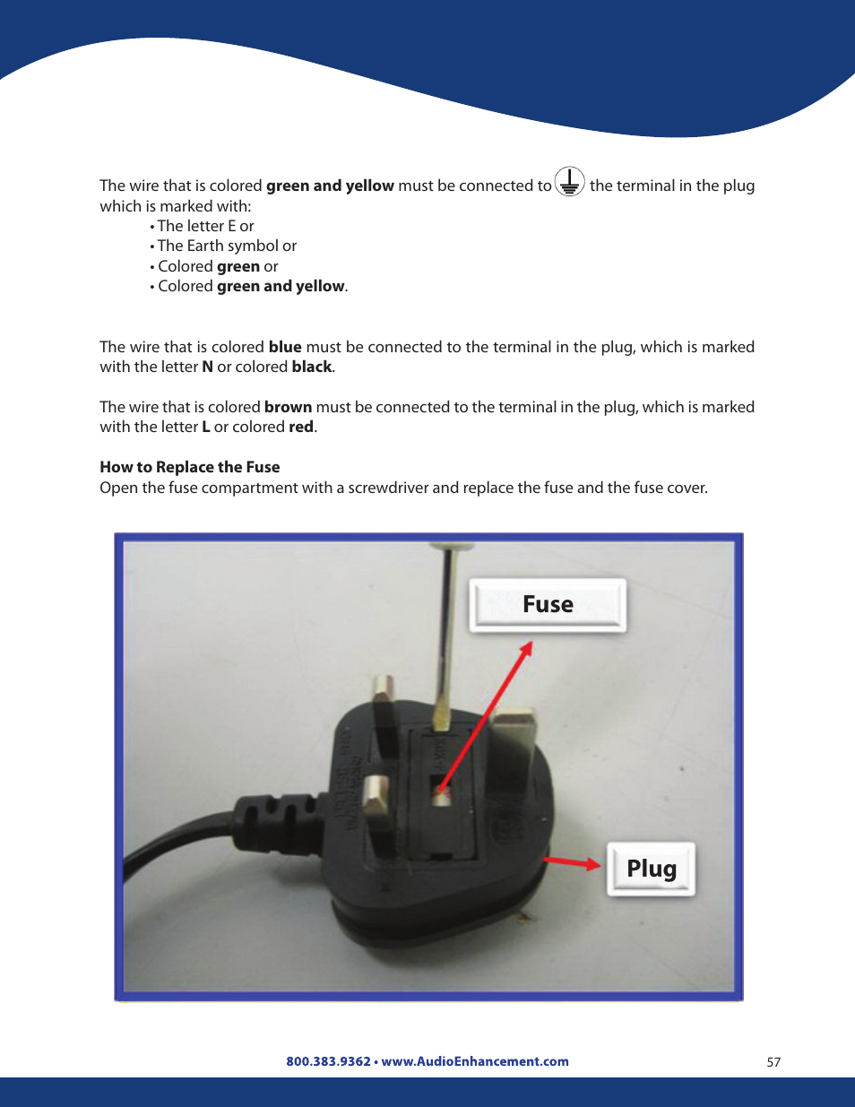 Plug fuse | Audio Enhancement Product Manual User Manual | Page 57 / 59