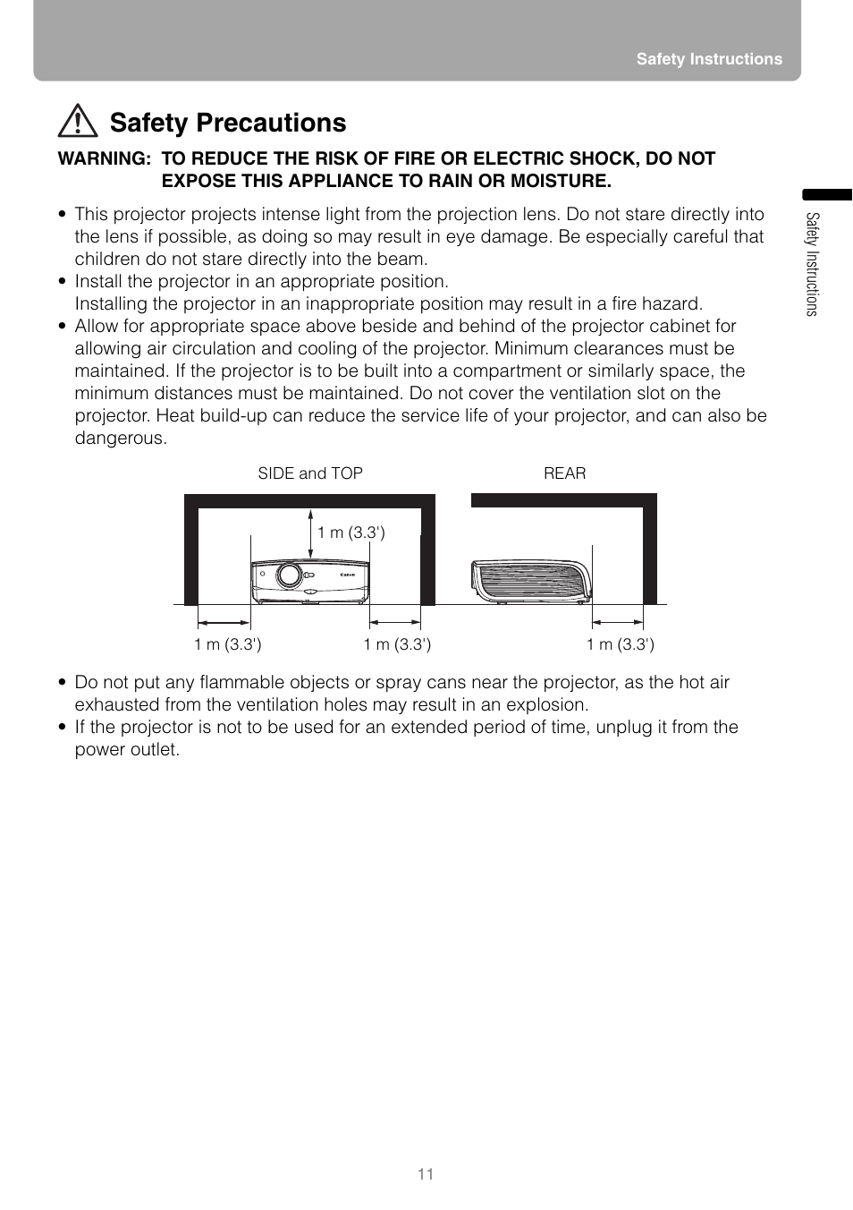 Safety precautions | Canon HDMI SX800 User Manual | Page 11 / 154
