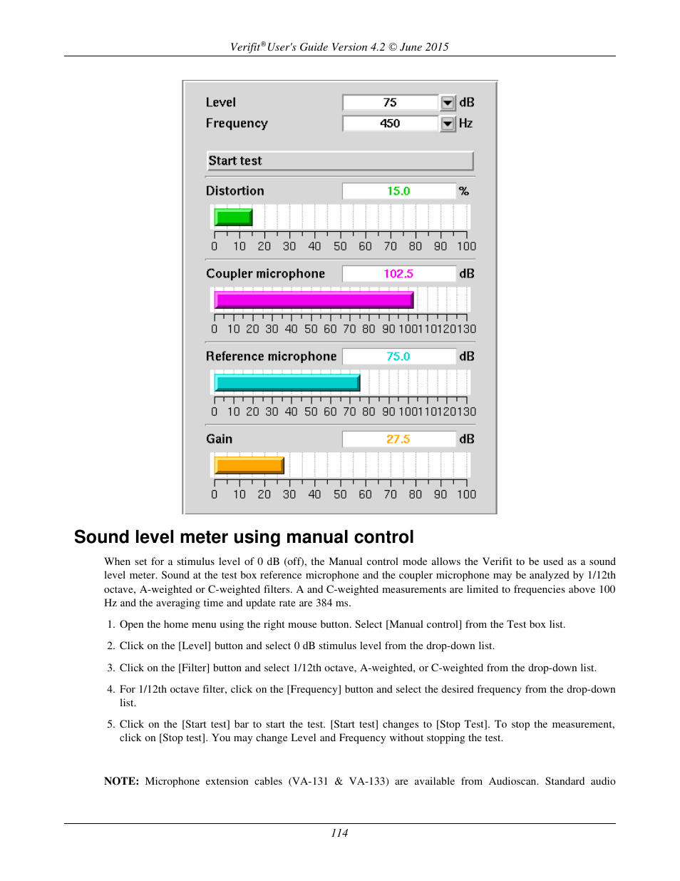 Sound level meter using manual control | Audioscan Verifit 2 User Manual | Page 114 / 156