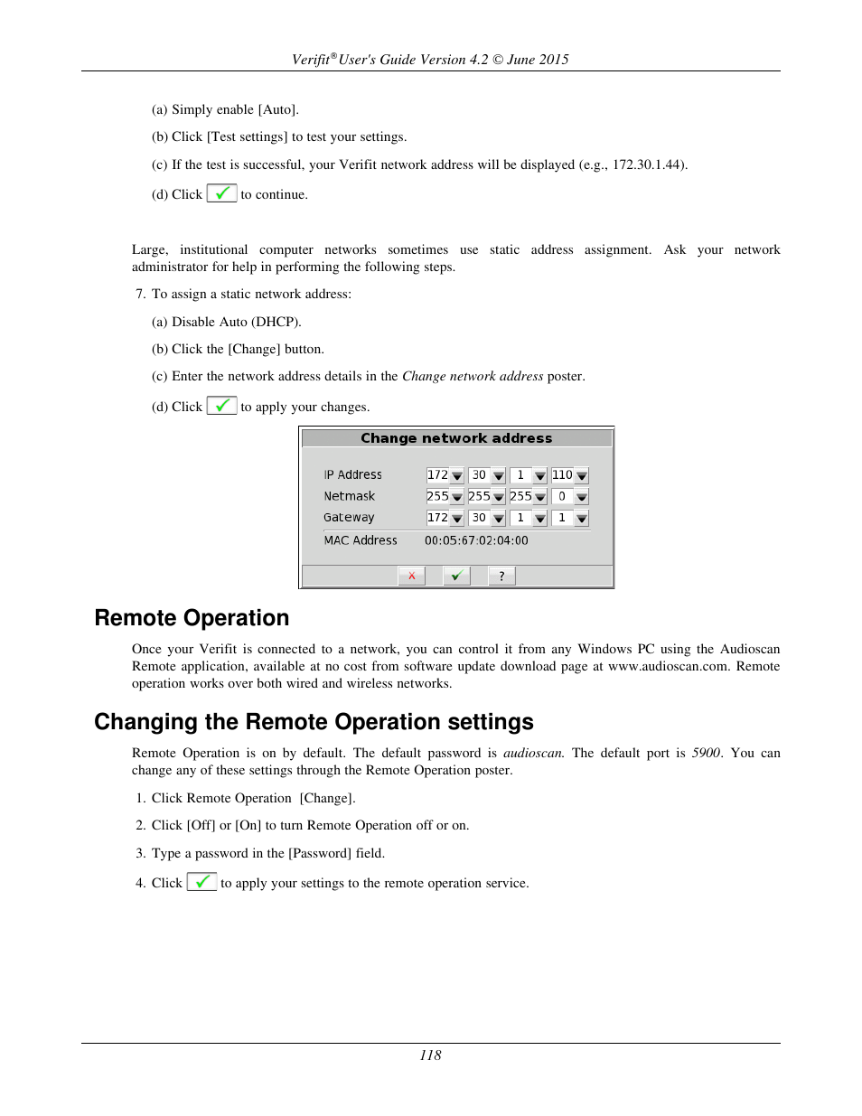 Remote operation, Changing the remote operation settings | Audioscan Verifit 2 User Manual | Page 118 / 156