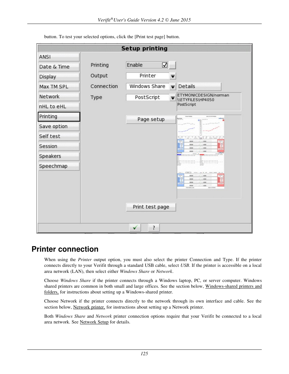 Printer connection | Audioscan Verifit 2 User Manual | Page 125 / 156