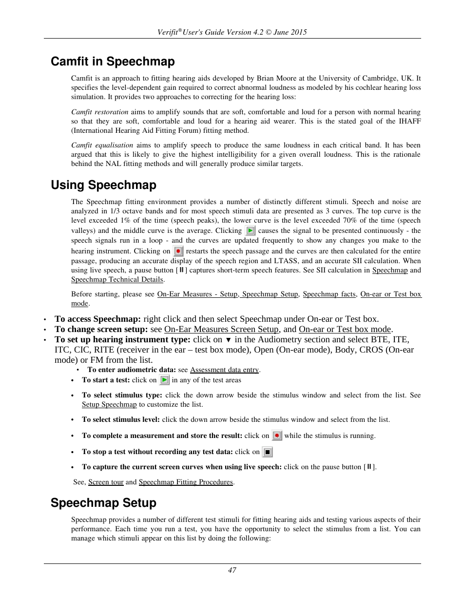 Camfit in speechmap, Using speechmap, Speechmap setup | Audioscan Verifit 2 User Manual | Page 47 / 156