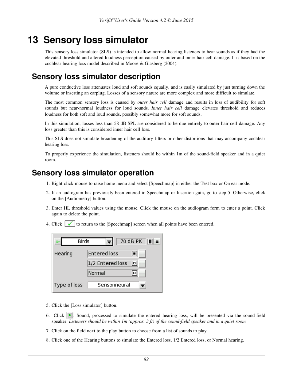 13 sensory loss simulator, Sensory loss simulator description, Sensory loss simulator operation | Audioscan Verifit 2 User Manual | Page 82 / 156