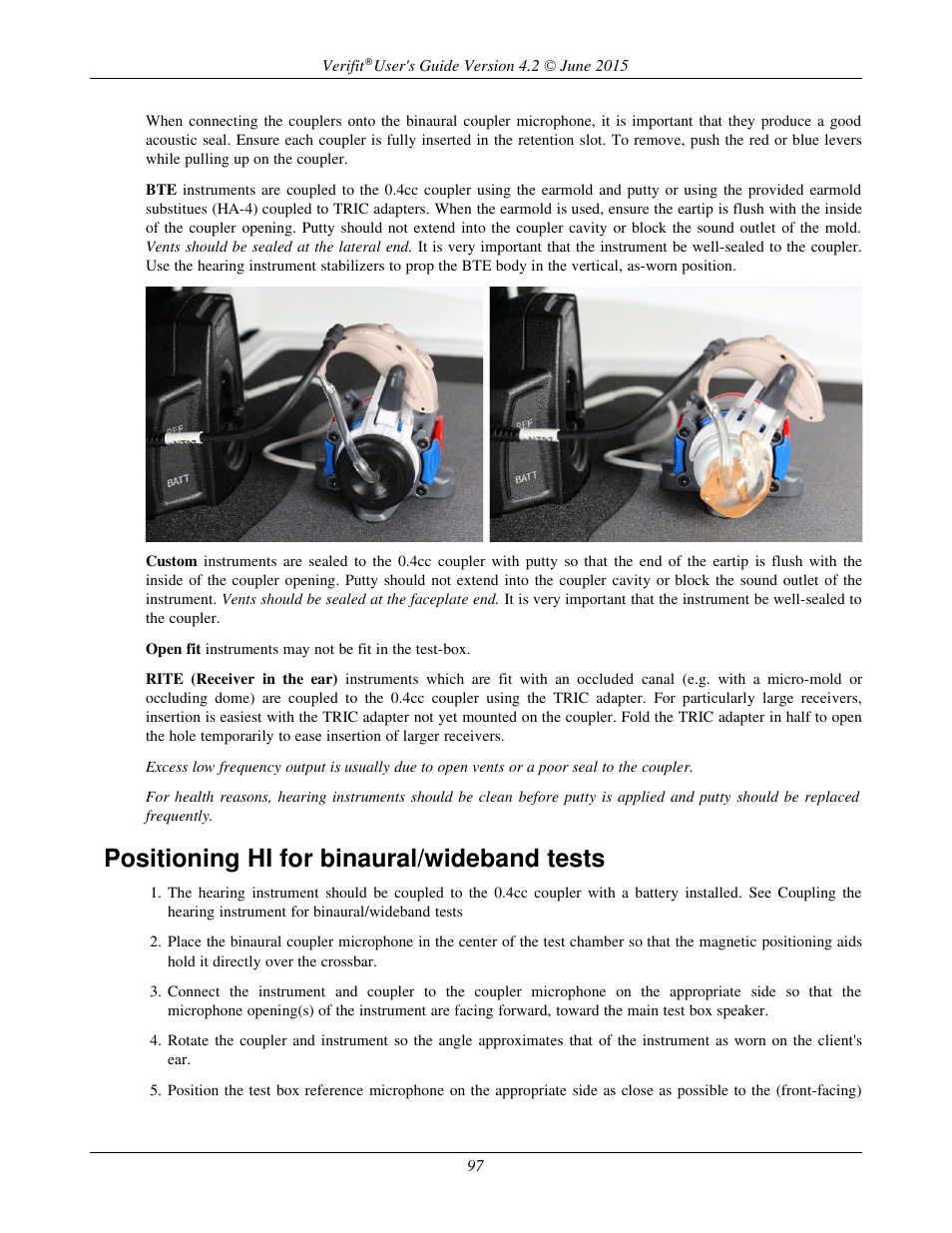 Positioning hi for binaural/wideband tests | Audioscan Verifit 2 User Manual | Page 97 / 156