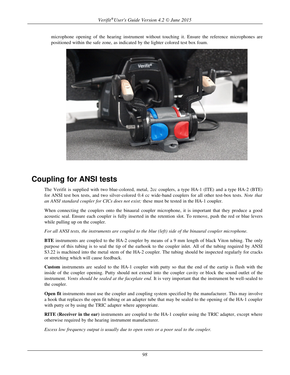 Coupling for ansi tests | Audioscan Verifit 2 User Manual | Page 98 / 156