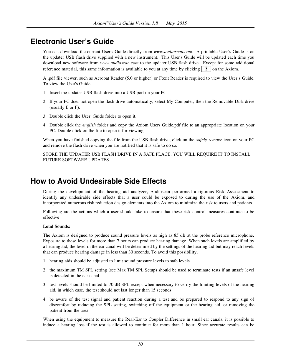 Electronic user’s guide, How to avoid undesirable side effects | Audioscan Axiom User Manual | Page 10 / 130