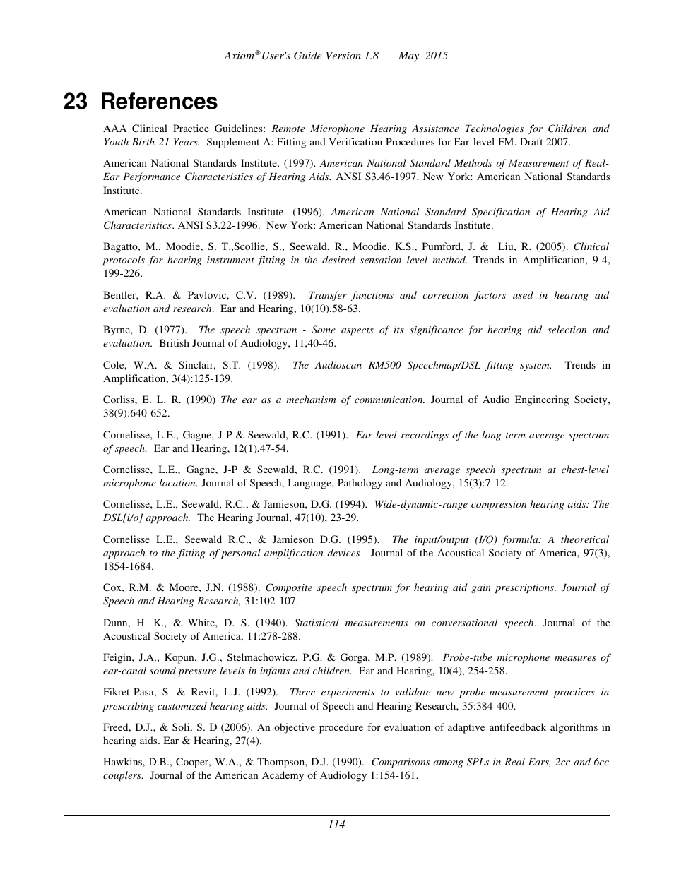 23 references | Audioscan Axiom User Manual | Page 114 / 130