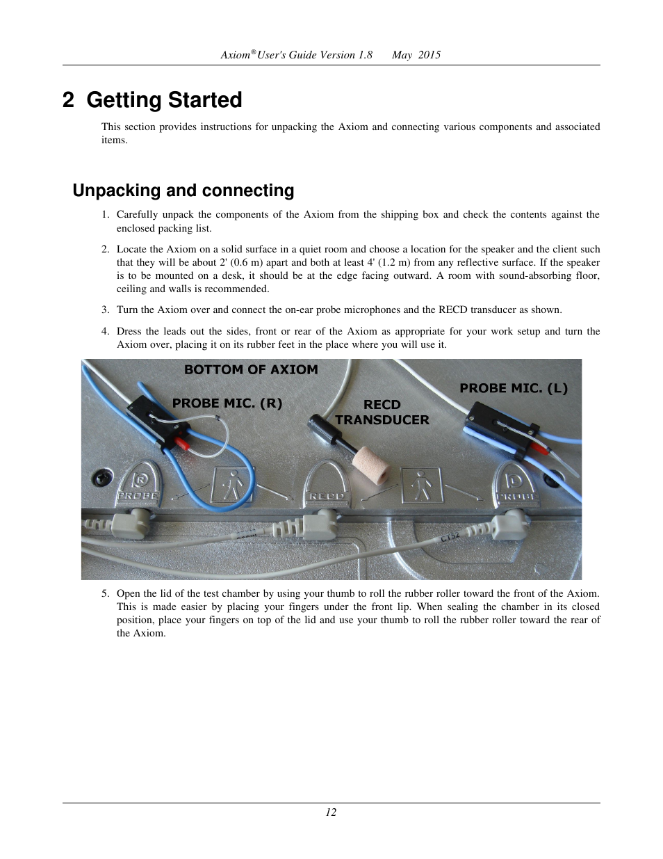 2 getting started, Unpacking and connecting | Audioscan Axiom User Manual | Page 12 / 130