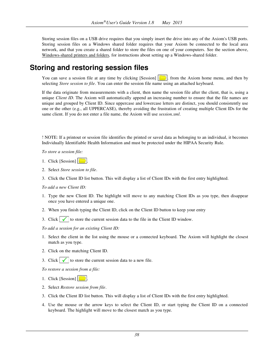 Storing and restoring session files | Audioscan Axiom User Manual | Page 38 / 130
