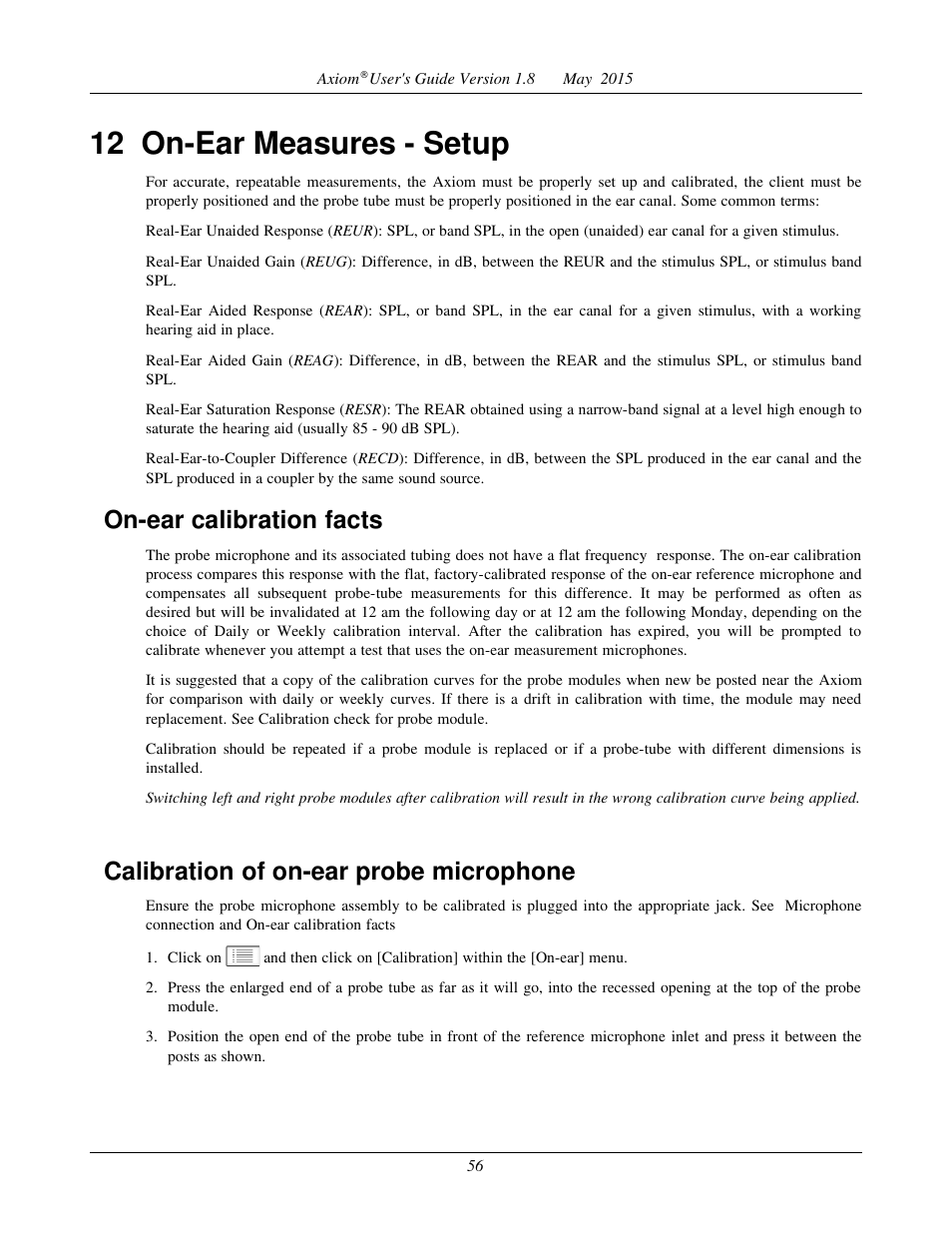 Calibration check for probe module, 12 on-ear measures - setup, On-ear calibration facts | Calibration of on-ear probe microphone | Audioscan Axiom User Manual | Page 56 / 130