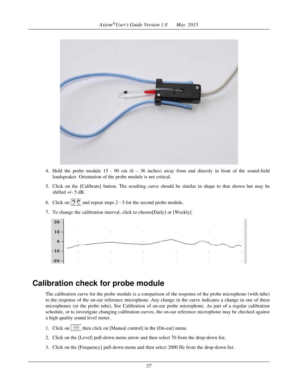 Max tm spl setup, Calibration check for probe module | Audioscan Axiom User Manual | Page 57 / 130