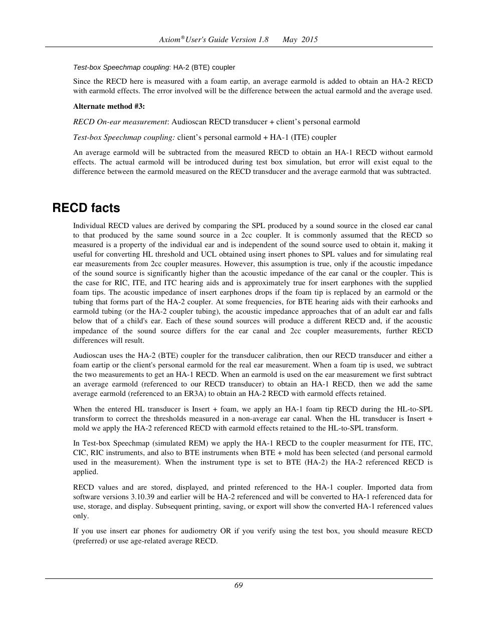 Recd facts | Audioscan Axiom User Manual | Page 69 / 130