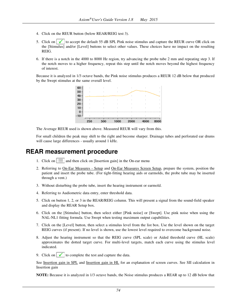 Sii calculation in insertion gain, Cros fitting using insertion gain, Rear measurement procedure | Audioscan Axiom User Manual | Page 74 / 130
