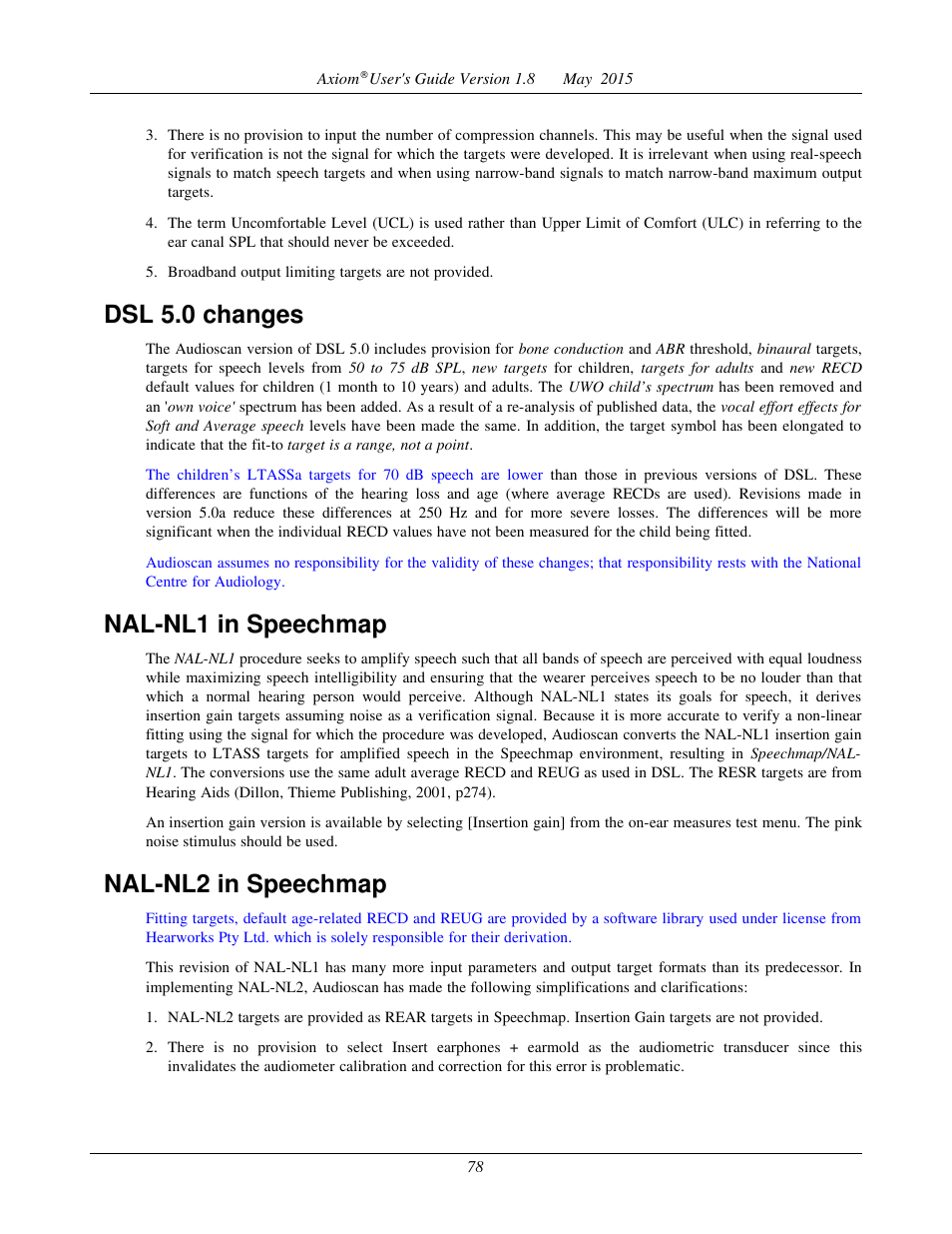 Camfit in speechmap, Using speechmap, Dsl 5.0 changes | Nal-nl1 in speechmap, Nal-nl2 in speechmap | Audioscan Axiom User Manual | Page 78 / 130