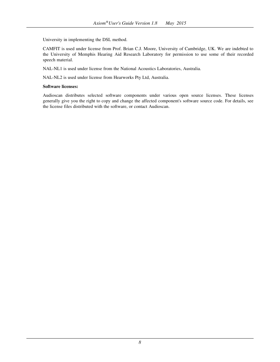 Audioscan Axiom User Manual | Page 8 / 130