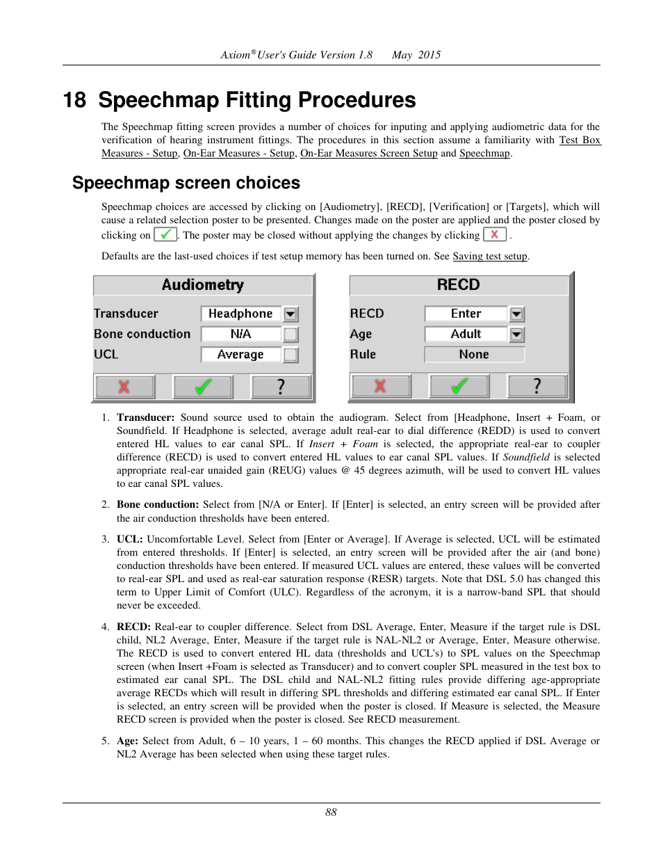 Data entry, Fitting to targets for soft speech, 18 speechmap fitting procedures | Speechmap screen choices | Audioscan Axiom User Manual | Page 88 / 130