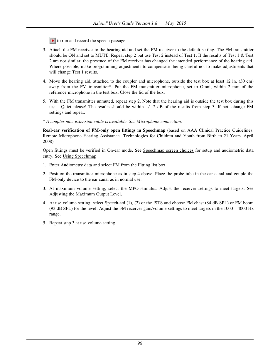 19 speechmap technical details, Speechmap stimuli | Audioscan Axiom User Manual | Page 96 / 130