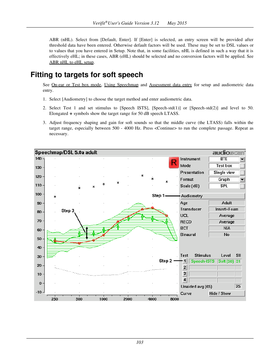 Fitting to targets for soft speech | Audioscan Verifit User Manual | Page 103 / 155