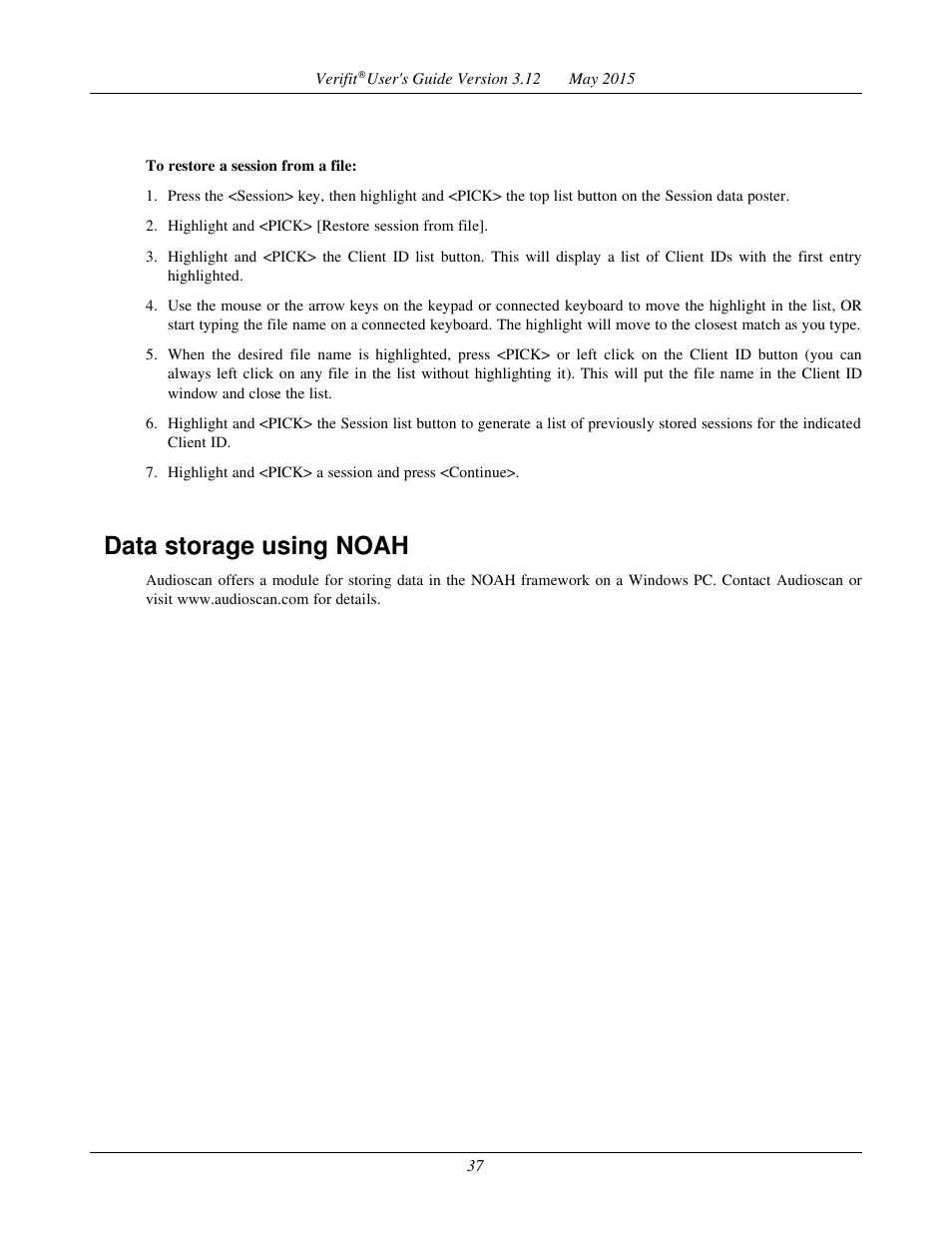 Data storage using noah | Audioscan Verifit User Manual | Page 37 / 155