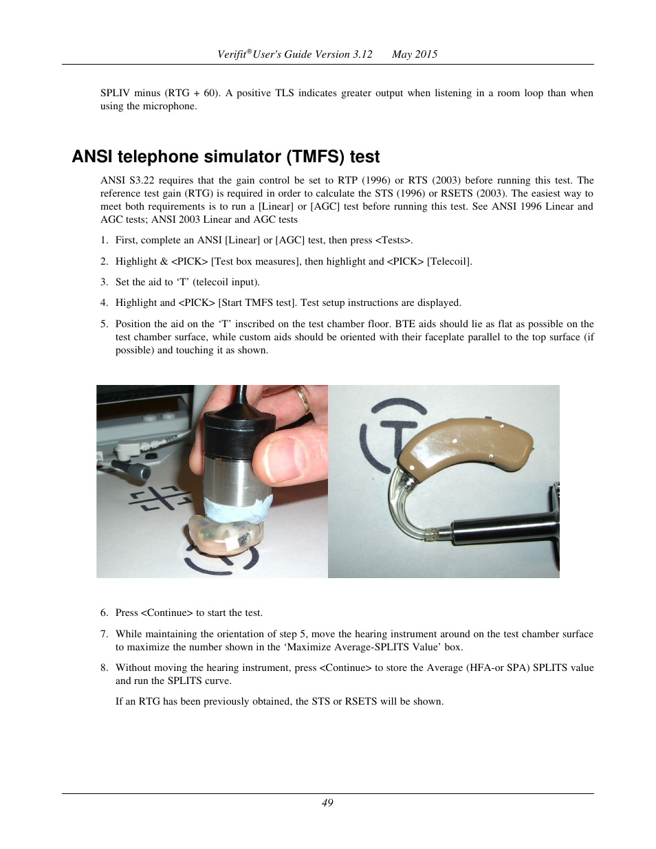 Ansi telephone simulator (tmfs) test | Audioscan Verifit User Manual | Page 49 / 155