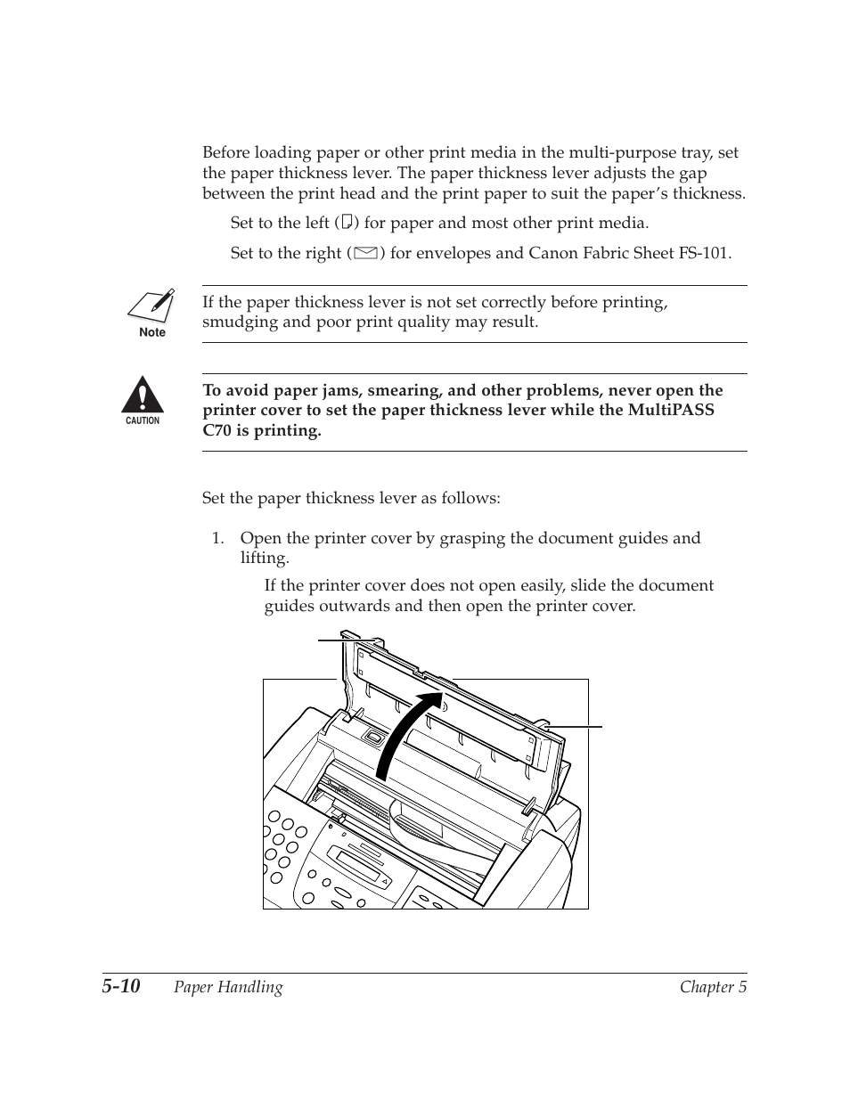 Setting the paper thickness lever | Canon C70 User Manual | Page 124 / 421