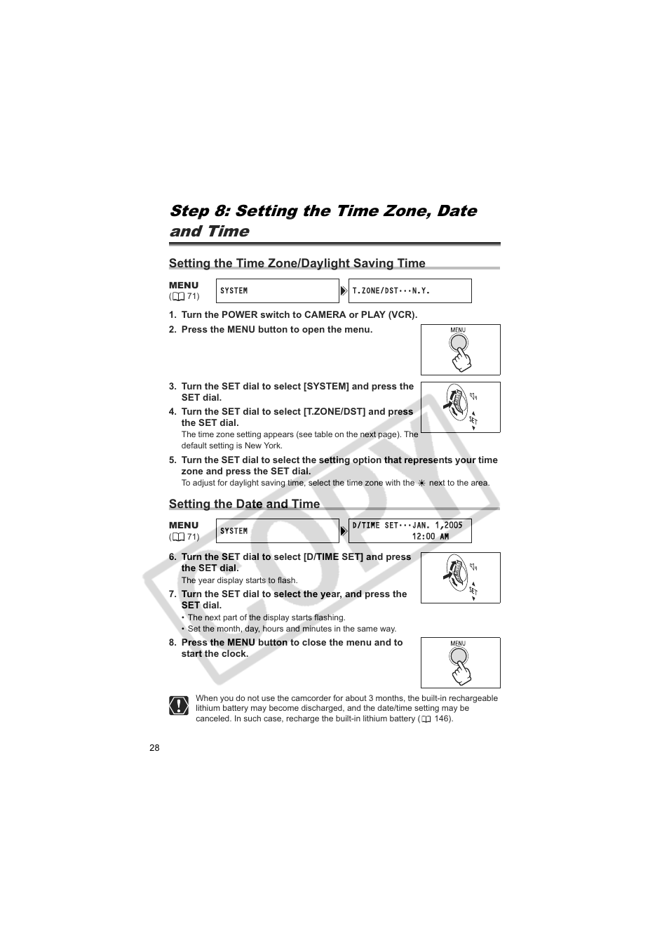 Step 8: setting the time zone, date and time, Setting the time zone/daylight saving time, Setting the date and time | Canon 50 User Manual | Page 28 / 162