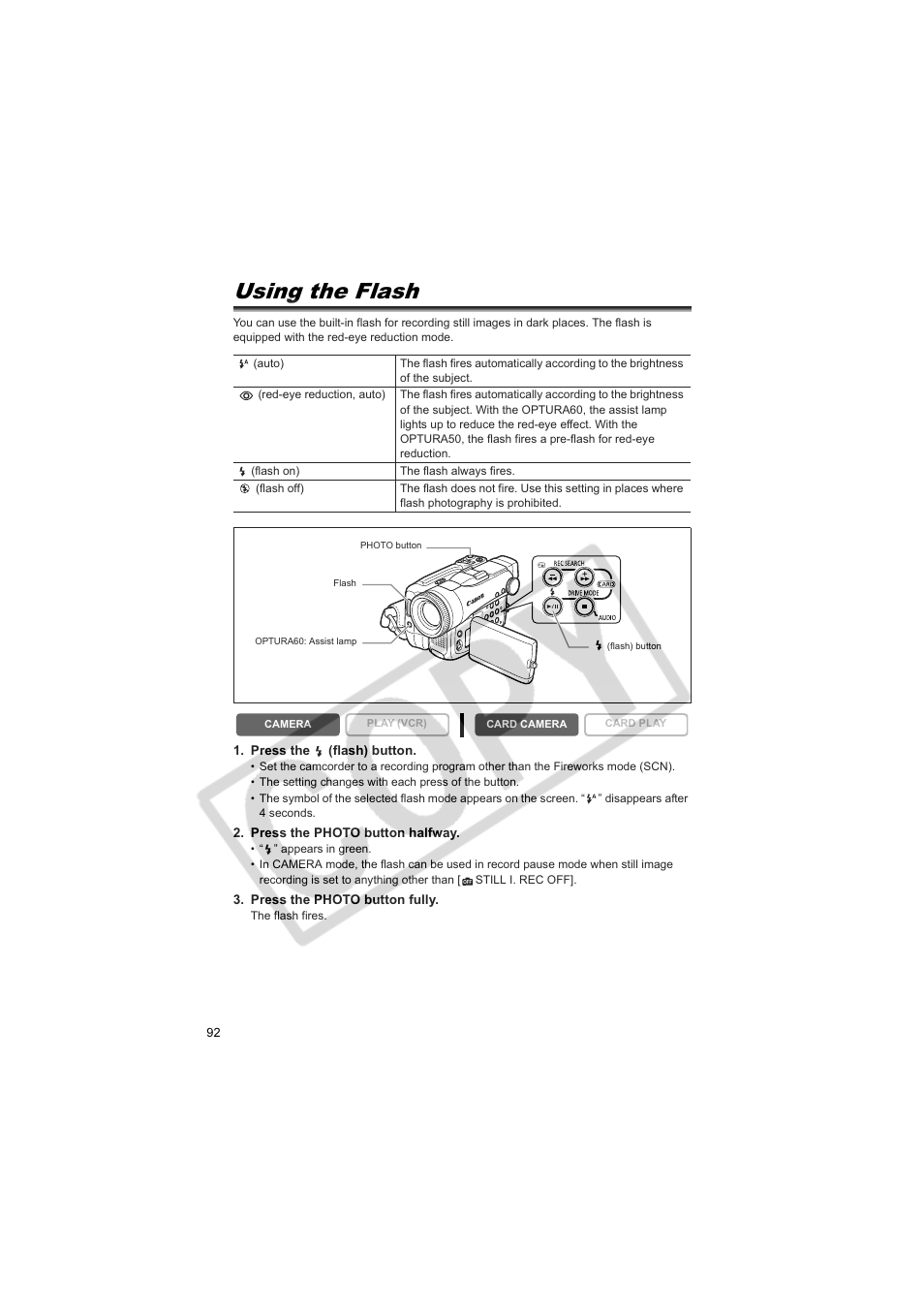 Using the flash | Canon 50 User Manual | Page 92 / 162