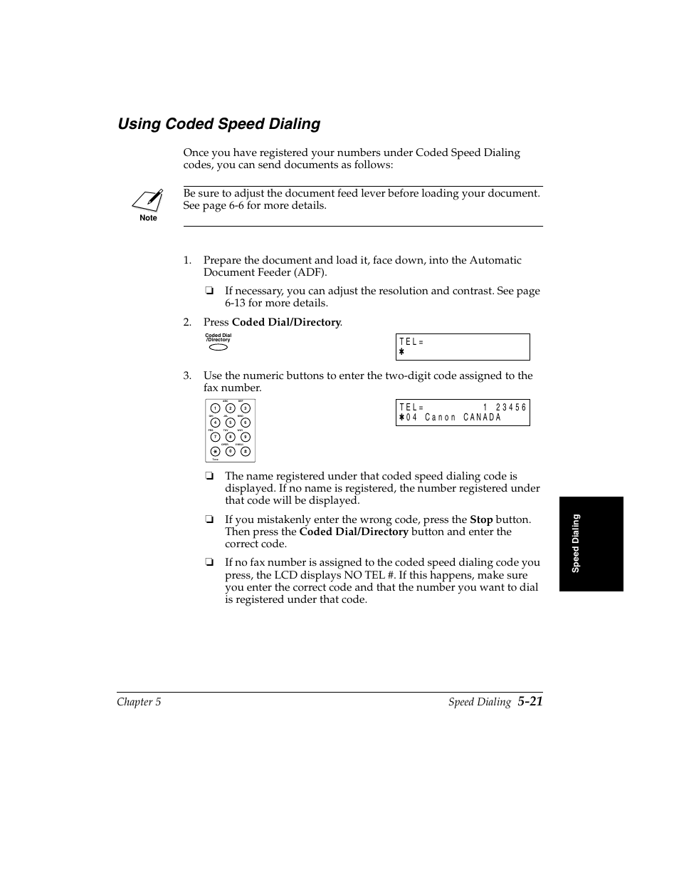 Using coded speed dialing -21, Using coded speed dialing, Chapter 5 speed dialing | Canon H12157 User Manual | Page 133 / 359
