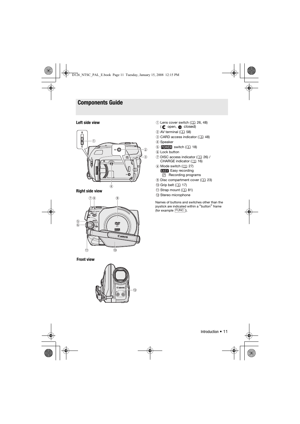 Components guide | Canon DC301 User Manual | Page 11 / 87