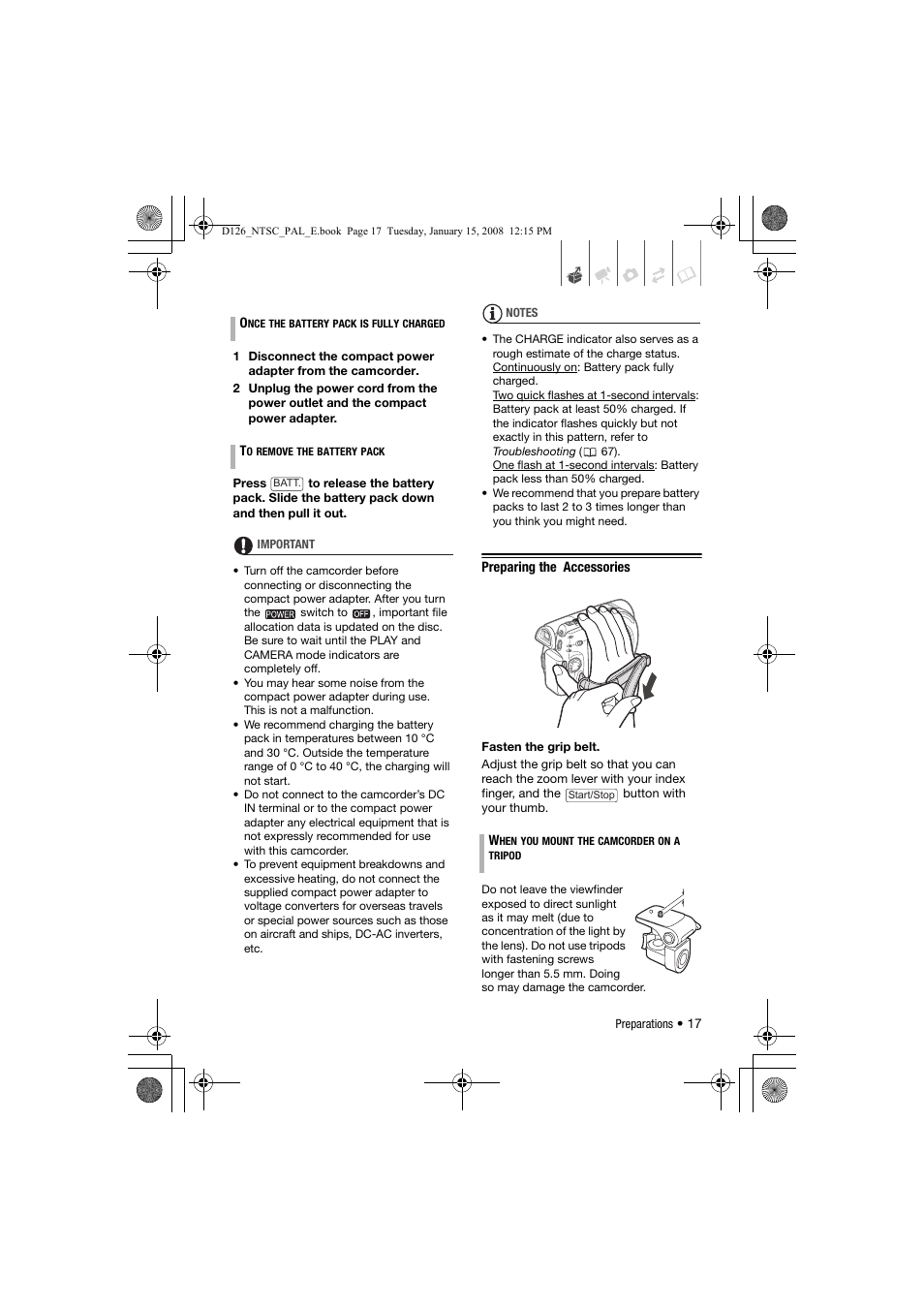 Preparing the accessories | Canon DC301 User Manual | Page 17 / 87