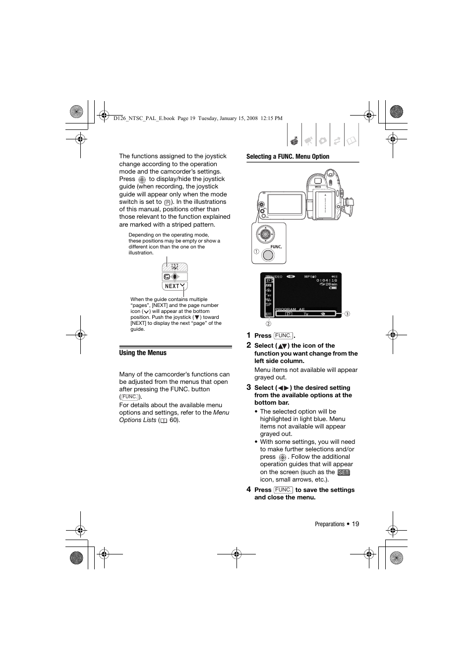 Using the menus | Canon DC301 User Manual | Page 19 / 87