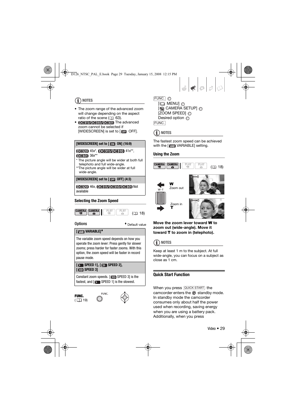 Quick start function | Canon DC301 User Manual | Page 29 / 87