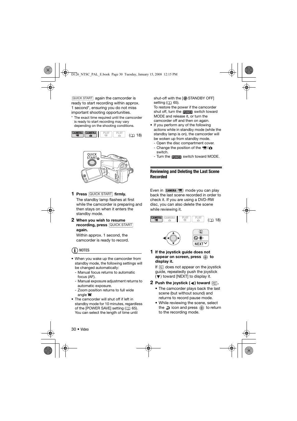 Reviewing and deleting the last scene recorded | Canon DC301 User Manual | Page 30 / 87