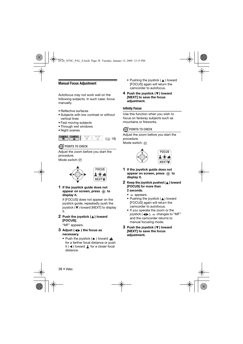 Manual focus adjustment | Canon DC301 User Manual | Page 38 / 87
