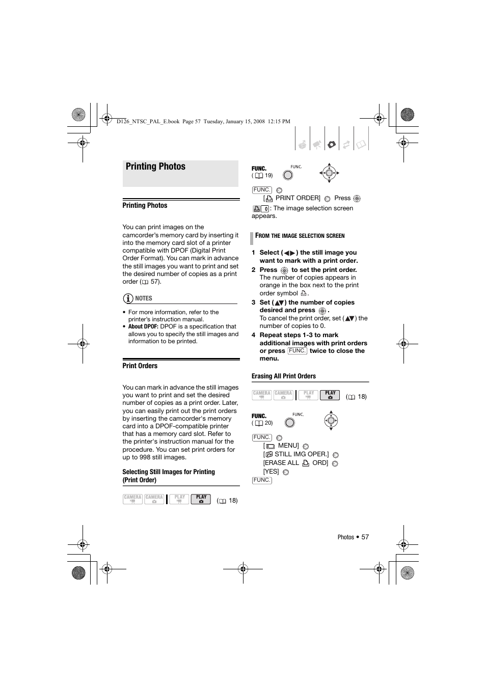 Printing photos, Print orders | Canon DC301 User Manual | Page 57 / 87