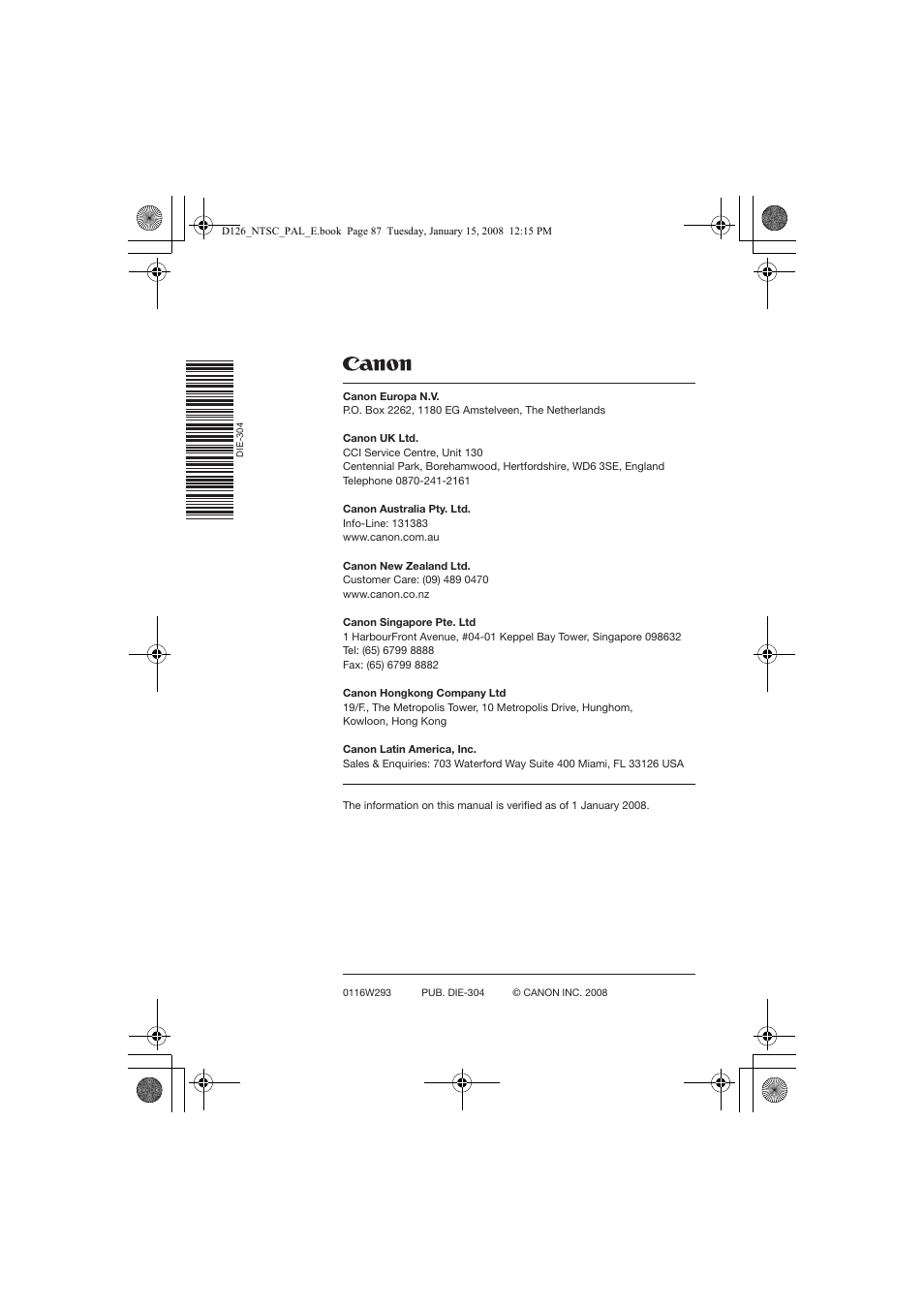 Canon DC301 User Manual | Page 87 / 87