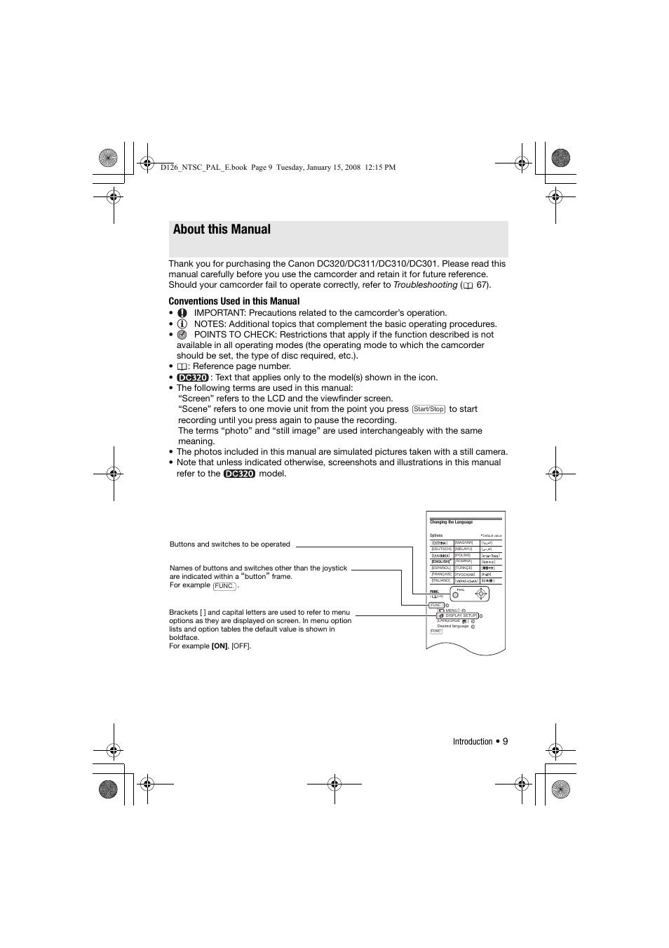 About this manual, Conventions used in this manual, Introduction | Canon DC301 User Manual | Page 9 / 87