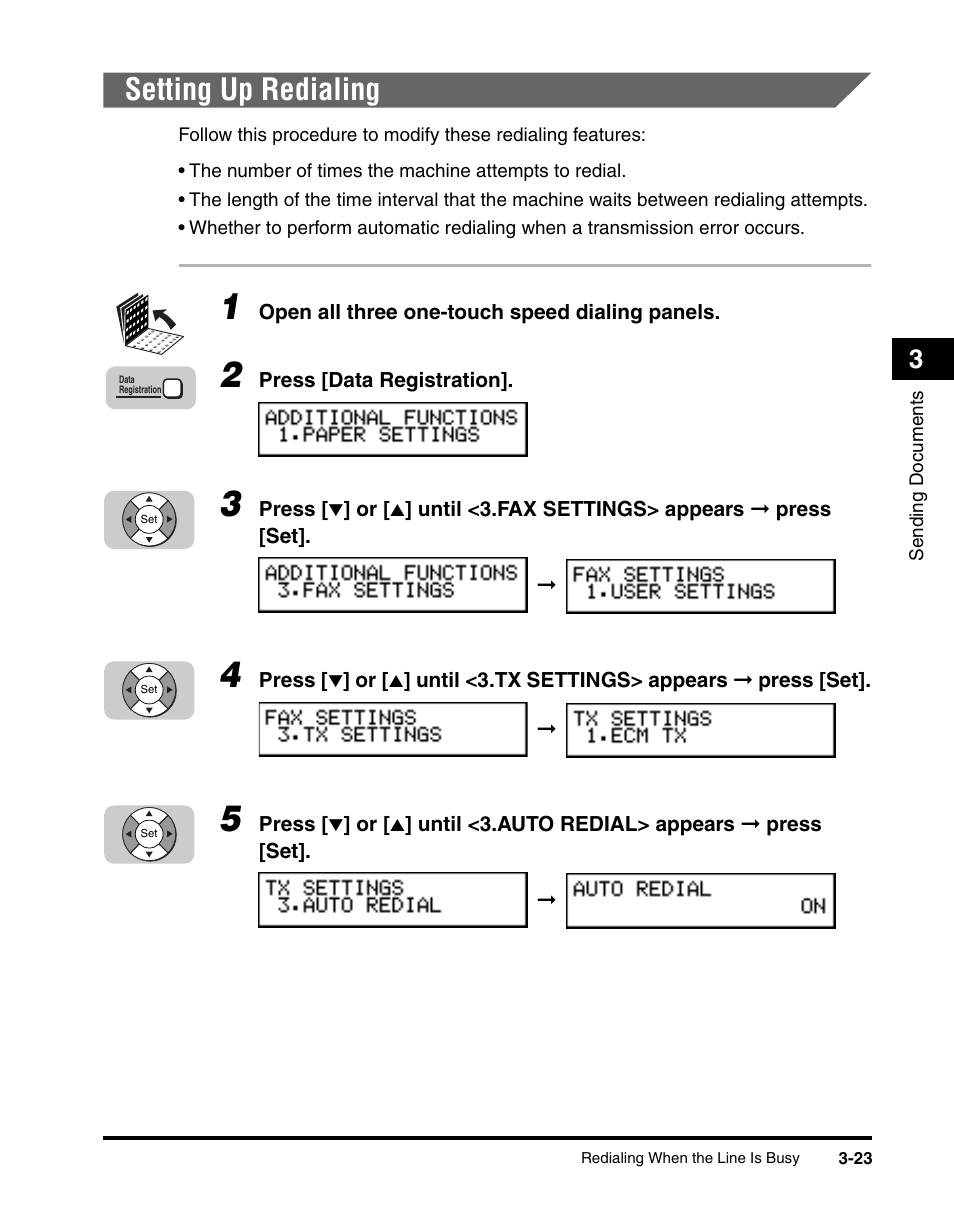 Setting up redialing, Setting up redialing -23 | Canon 700 Series User Manual | Page 120 / 365