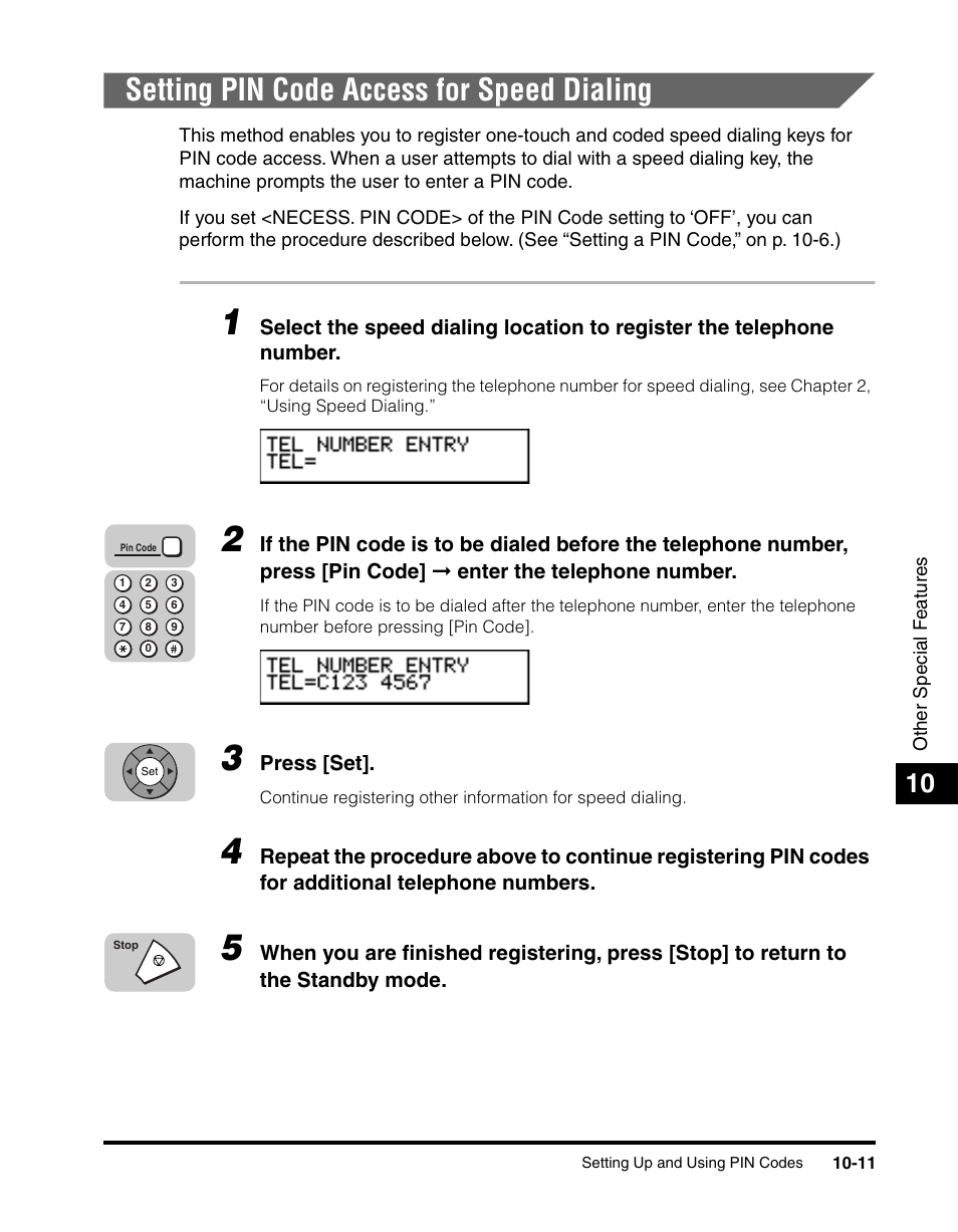Setting pin code access for speed dialing, Setting pin code access for speed dialing -11 | Canon 700 Series User Manual | Page 248 / 365