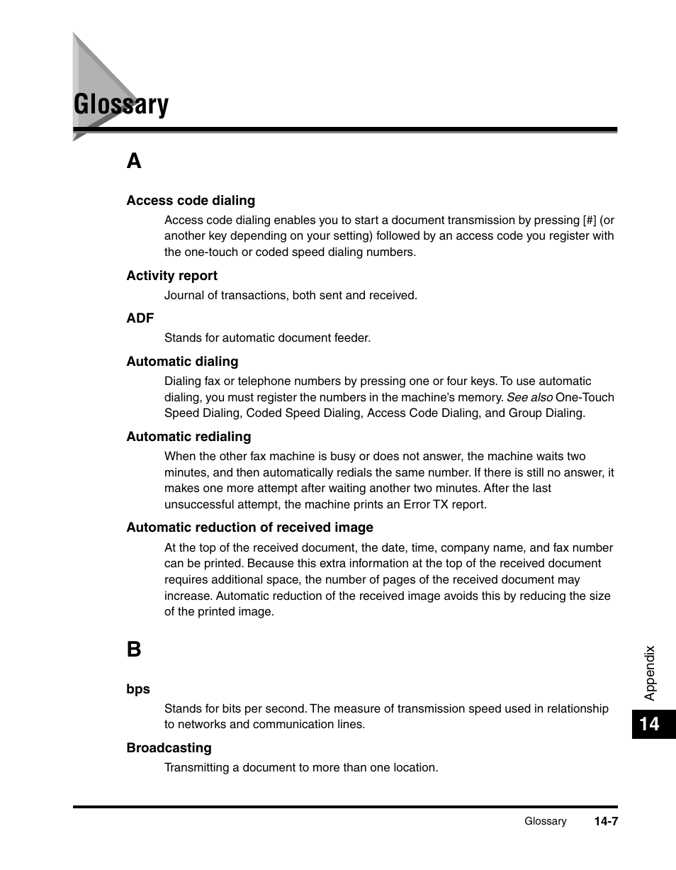 Glossary, Glossary -7 | Canon 700 Series User Manual | Page 344 / 365