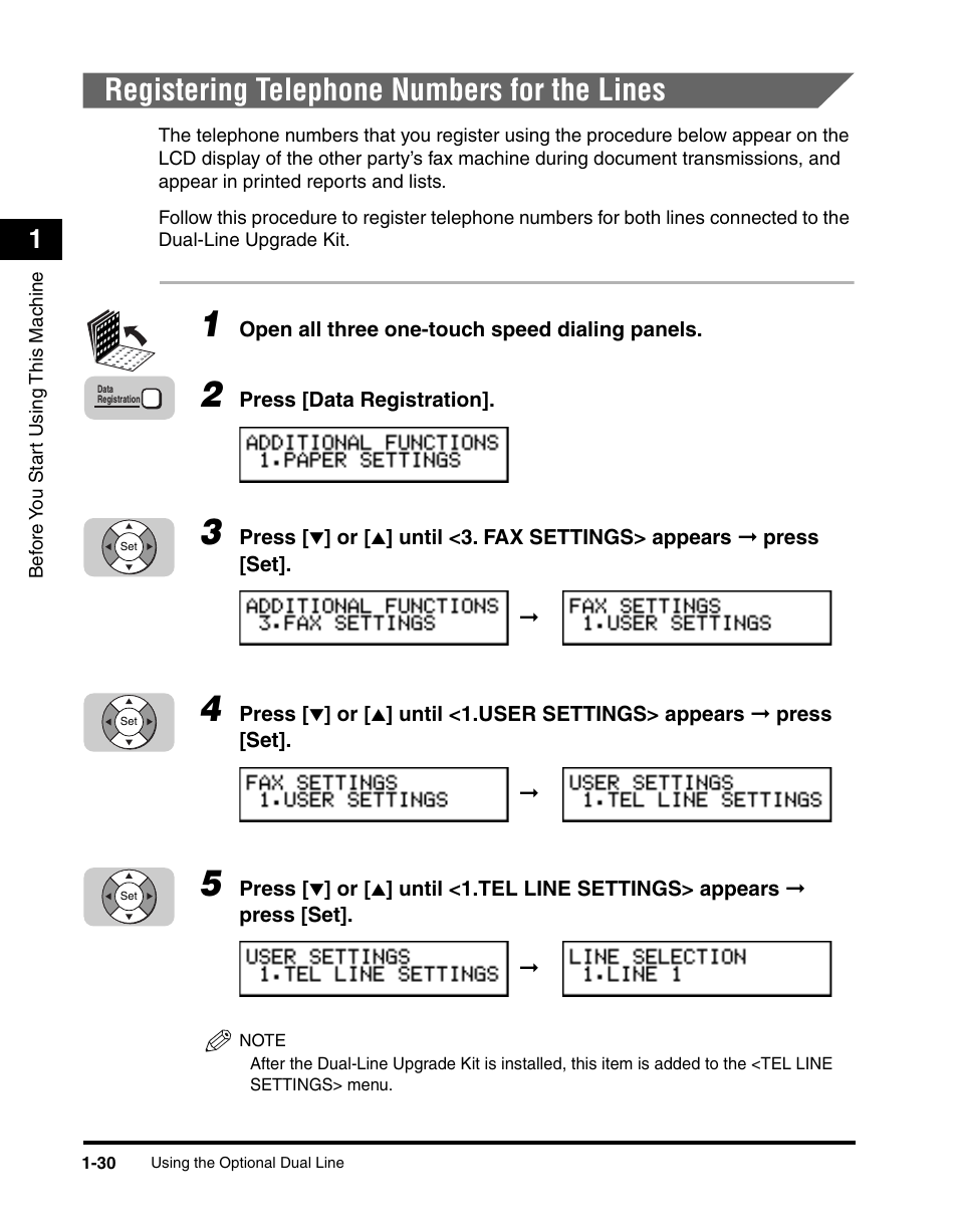 Registering telephone numbers for the lines, Registering telephone numbers for the lines -30 | Canon 700 Series User Manual | Page 51 / 365