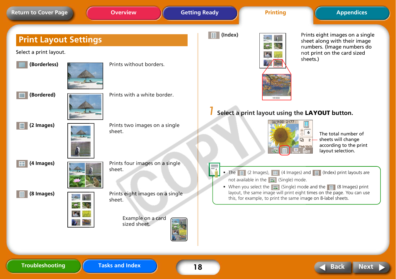 Print layout settings, Next | Canon CP730 User Manual | Page 18 / 51