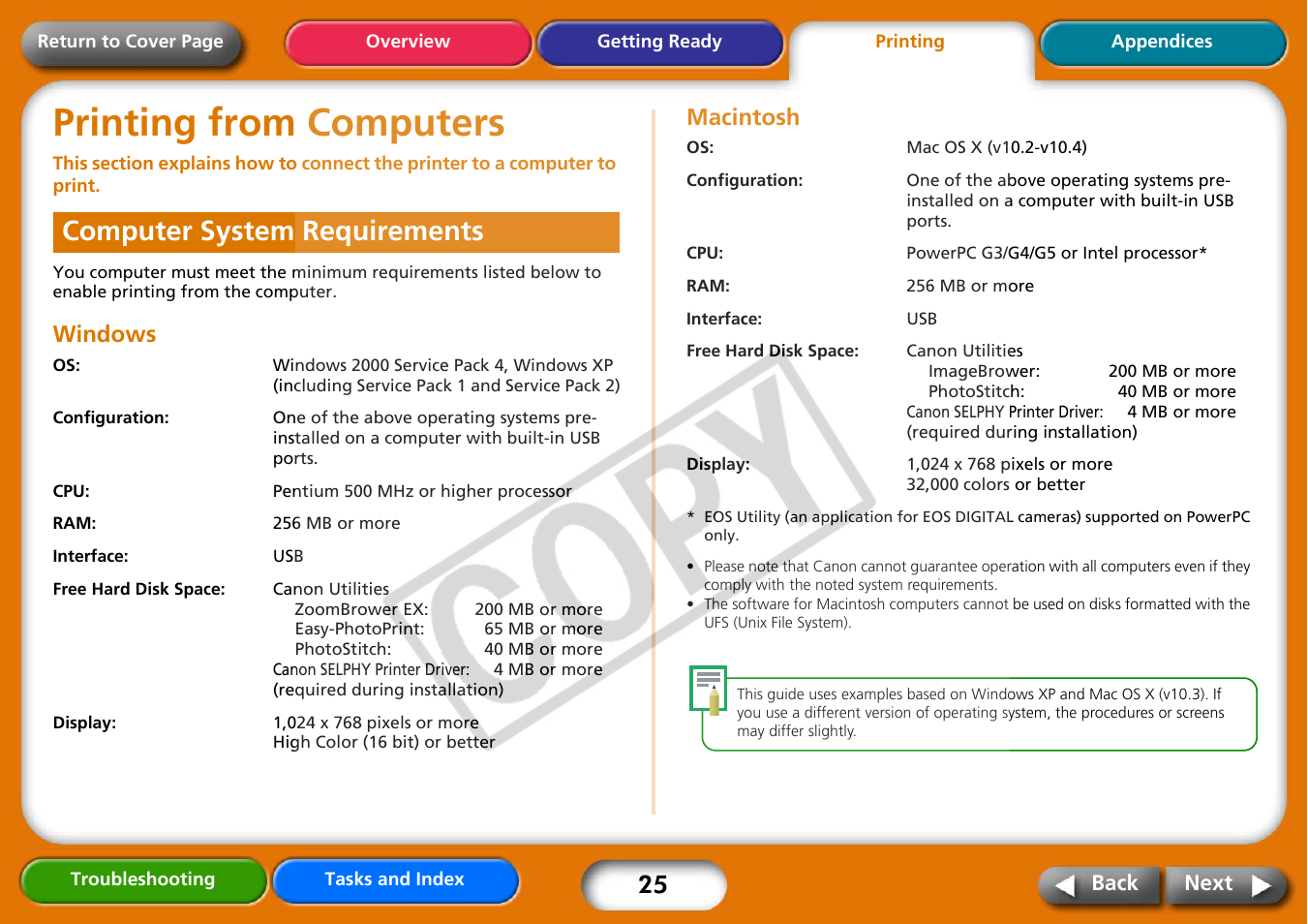 Printing from computers, Computer system requirements, Next | Canon CP730 User Manual | Page 25 / 51