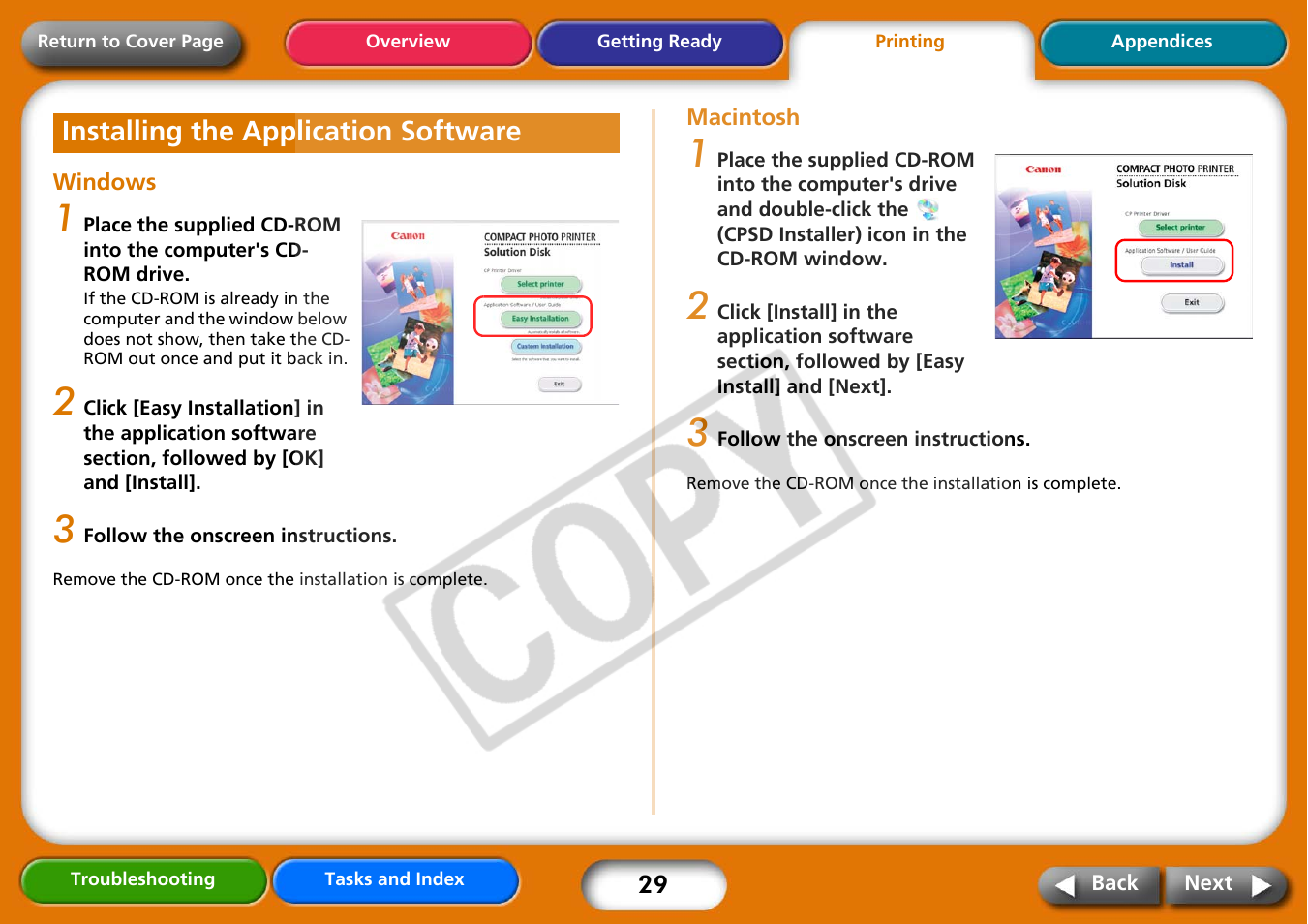 Installing the application software, Next | Canon CP730 User Manual | Page 29 / 51