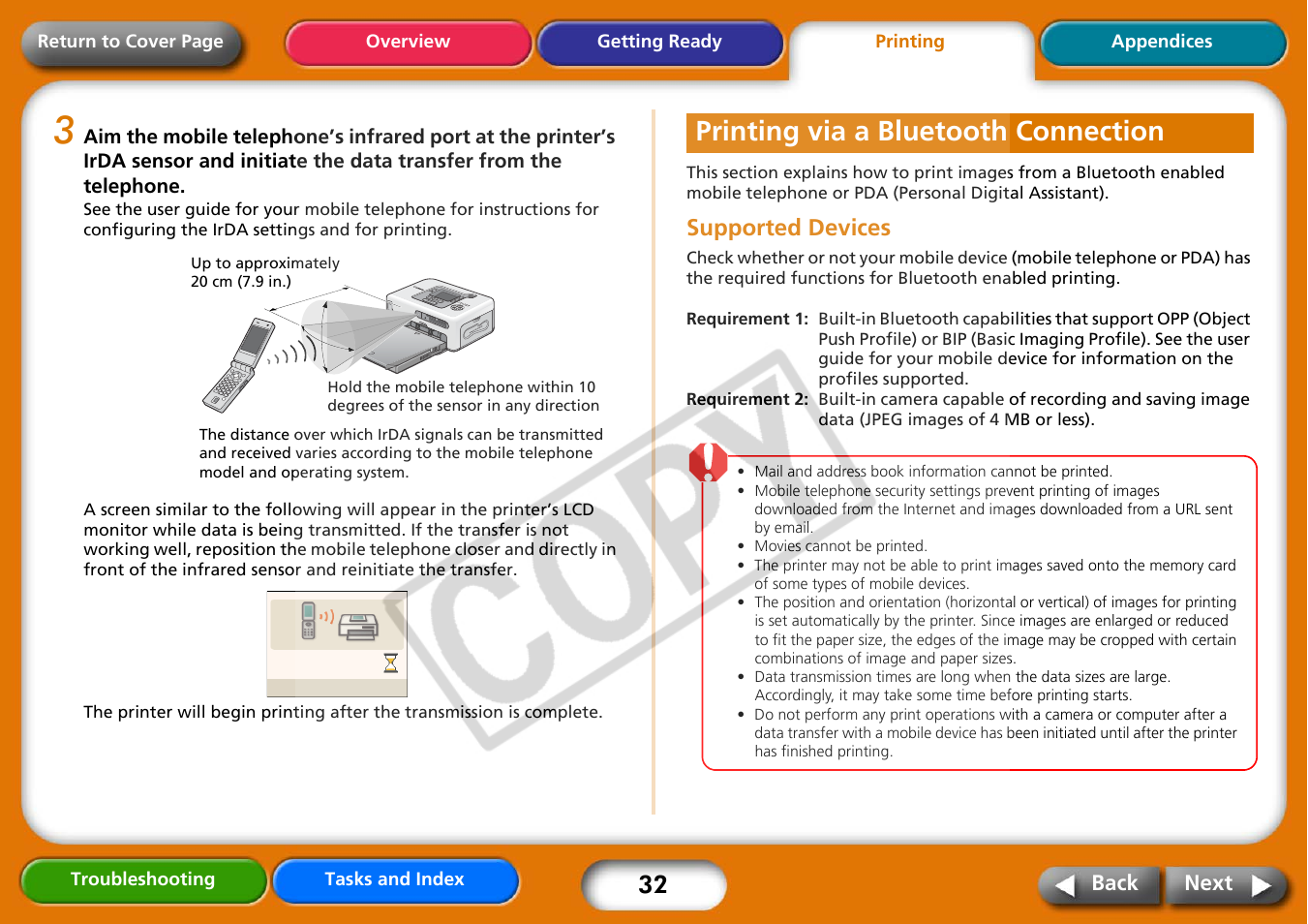 Printing via a bluetooth connection, Next | Canon CP730 User Manual | Page 32 / 51