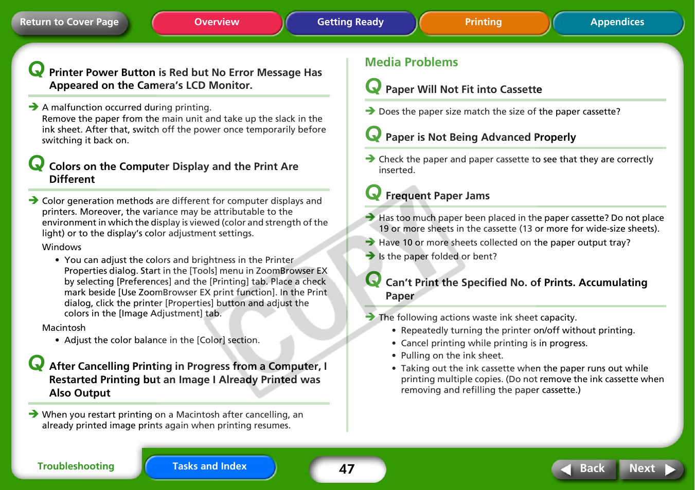 Next | Canon CP730 User Manual | Page 47 / 51