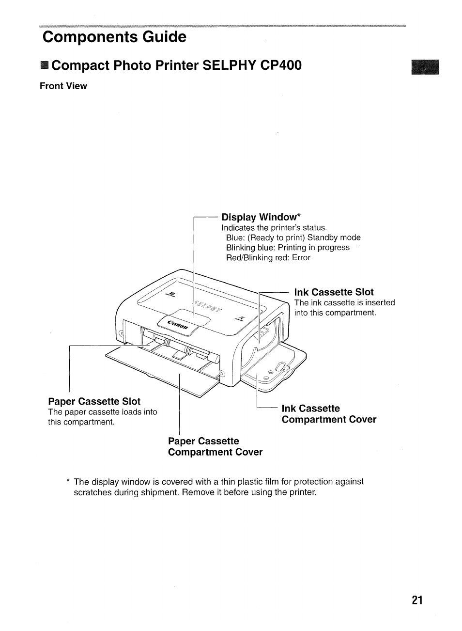 Parts & controls, Front / top | Canon SELPHY CP400 User Manual | Page 22 / 97