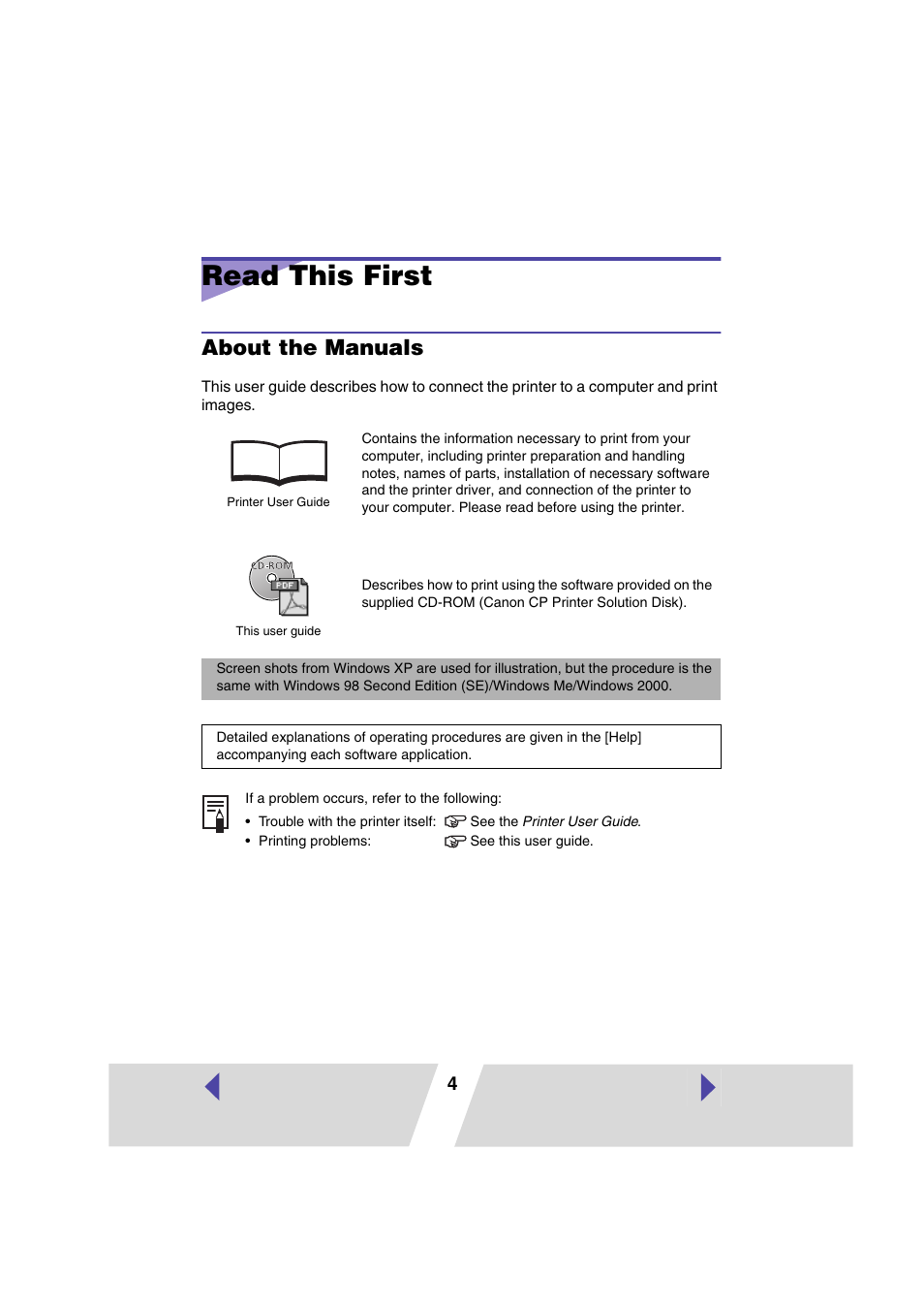 Read this first, About the manuals | Canon SELPHY CP400 User Manual | Page 69 / 97