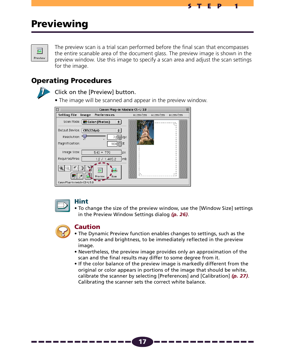 Previewing, P. 17, Operating procedures | Canon N650U User Manual | Page 17 / 67